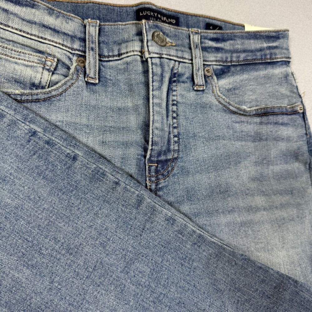Lucky Brand Ava Mid Rise Crop Skinny Jeans Distressed Raw Hem Blue Denim 4/27